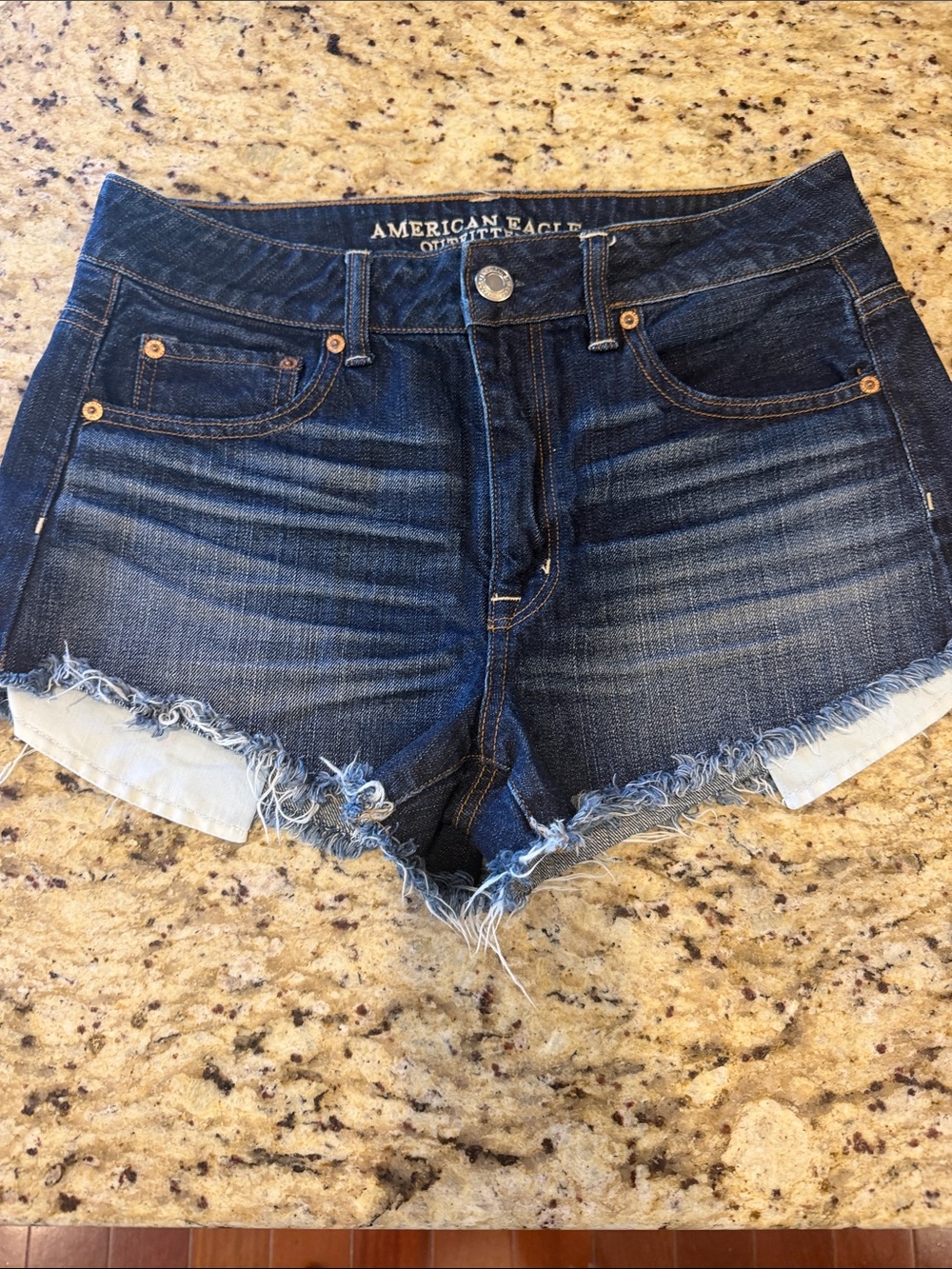 American Eagle Outfitters Dark Blue Denim Frayed Hem Shorts